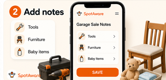 SpotAware garage sale notes image