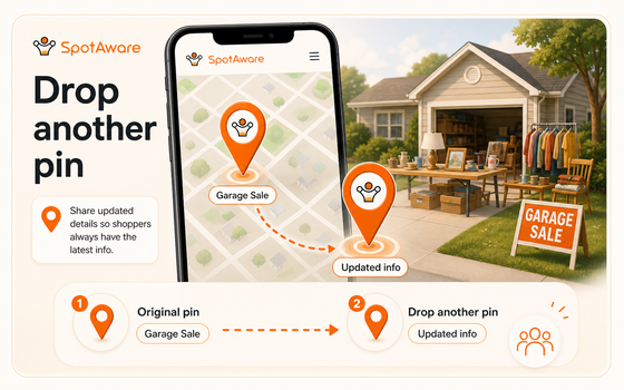 SpotAware garage sale updated information pin image